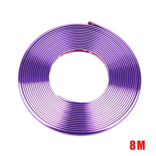 W12 8m/roll Car Universal Reflective Wheel Electroplating Decorative Strip, 1roll Electroplating Gold, 1roll Electroplating Silver, 1roll Electroplating Purple, 1roll Electroplating Red, 1roll Electroplating Blue