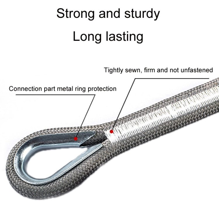 Thick nylon tow rope with metal recovery ring and hook, braided gray