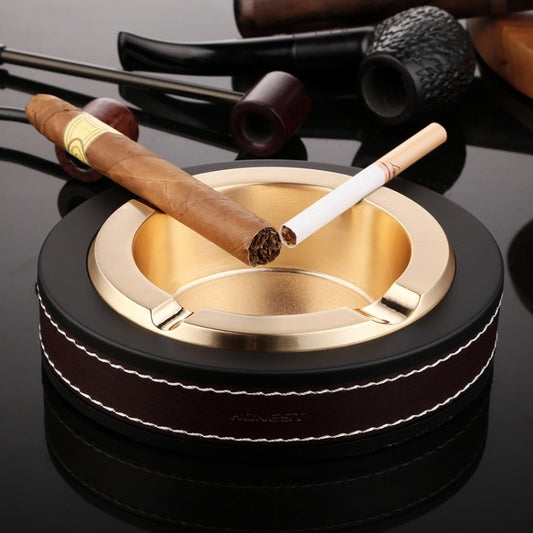 HONEST Cigar Ashtray Metal Cowhide Leather Personalized Ashtray, Gold, Silver, Black+Black, White+Black skin, No Logo