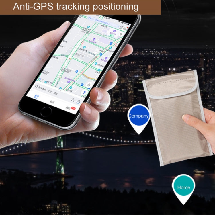 6.5-inch gray RFID shielding pouch held beside smartphone