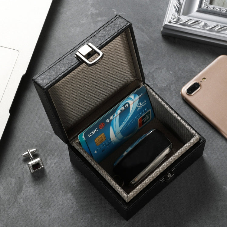 Open black RFID shielding box with inner compartment for card and phone
