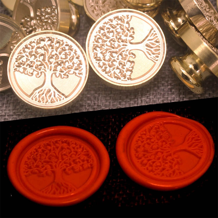 Tree of life wax seals with embossed tree design on red circular seals