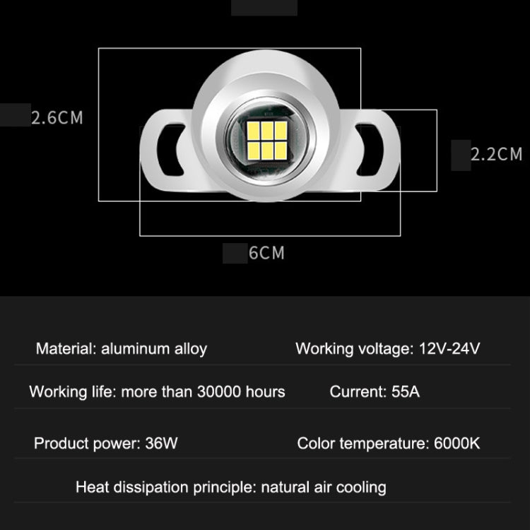 Car LED reversing light with silver shell, yellow LED chip, and size markings