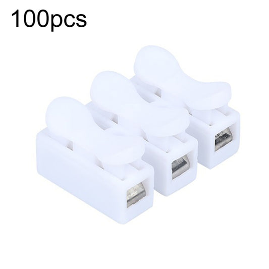 White self-locking push terminal block with two metal contacts, 2-pole, 100 pcs