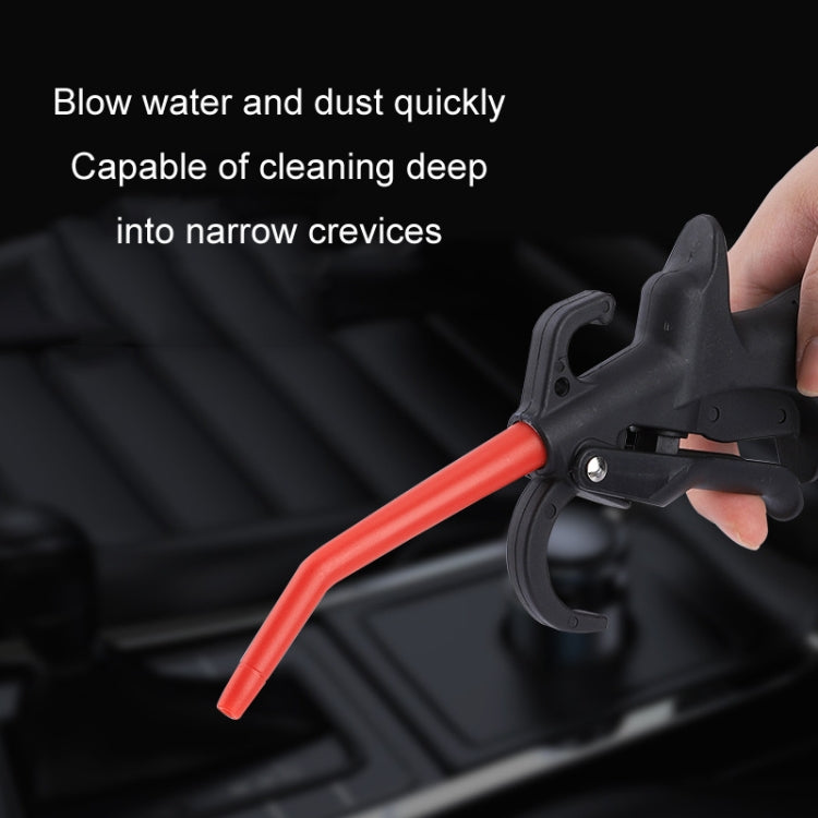 Handheld pneumatic dust blower with black trigger and red nozzle tube