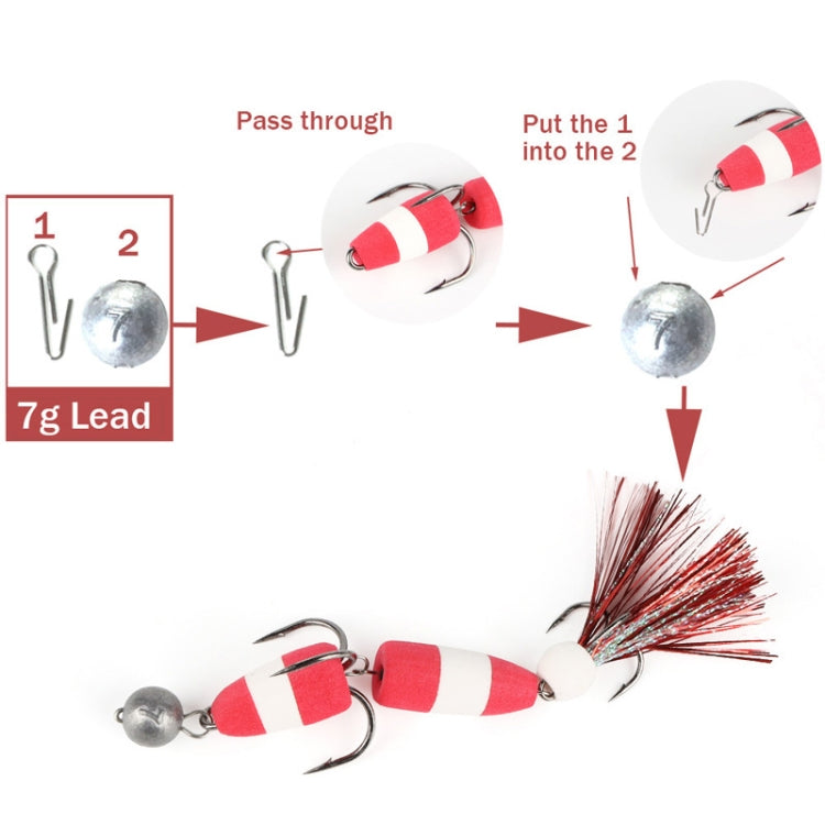 Red/white striped foam worm bait lure with lead head and red bristle tail