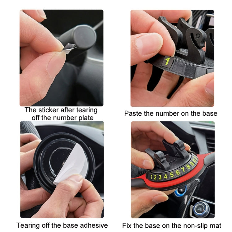 Steps for attaching temporary number plate to anti-skid car mat base and digits