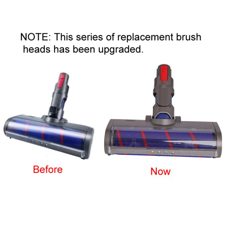 Soft velvet brush vacuum head comparison showing two blue-roller models on gray housings