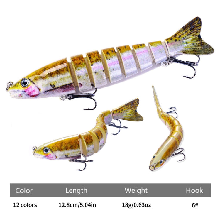 Multi-section fish lure set, three colors; 12.8 cm, 18 g, size 6# hook