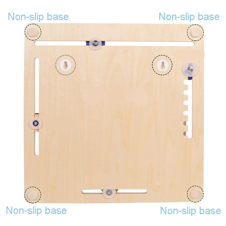 Wooden kids calendar board back view with non-slip base and hanging hardware