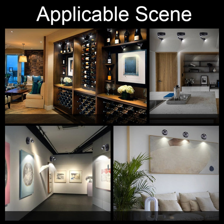 Black LED spotlights mounted on ceilings with multiple adjustable heads
