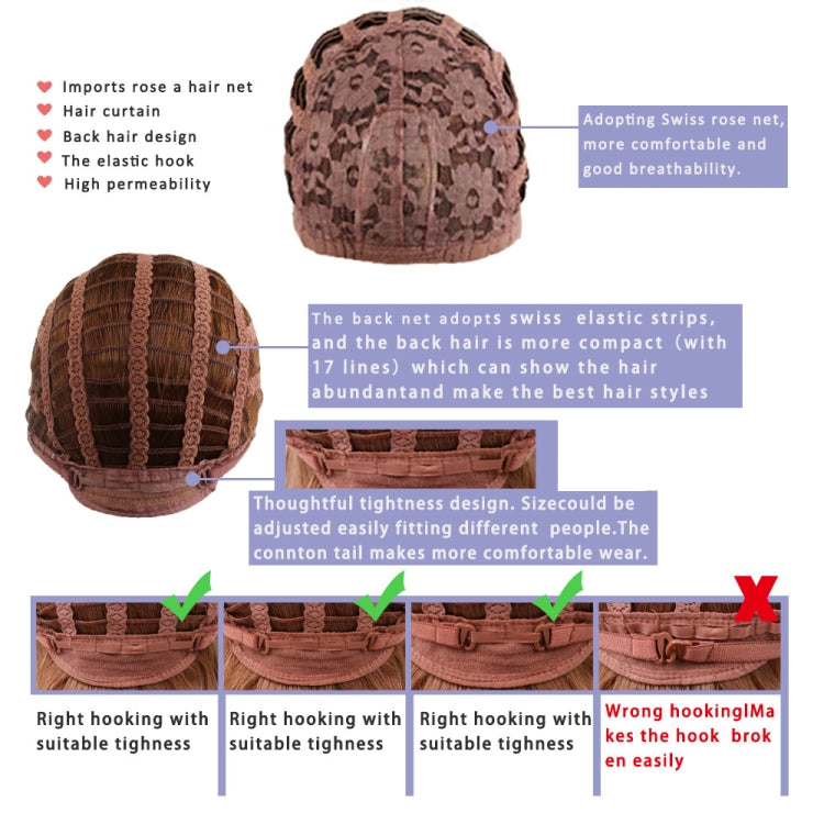 Rose-brown wig cap with elastic mesh strips and stitched back hair-net panel