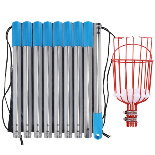 Stainless Steel Aerial Fruit Picker Fruit Picking Tools, With Rod 4 Sections 1.6m, With Rod 6 Sections 2.4m, With Rod 9 Sections 3.6m, With Rod 10 Sections 4m