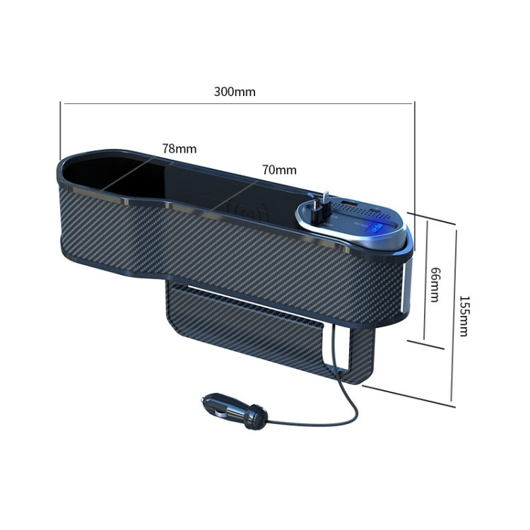 Front seat gap storage box organizer with charging pad and cable