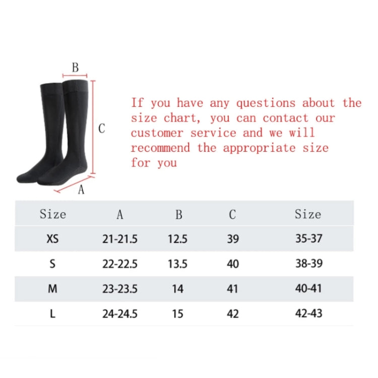 Size chart for diving socks with sock outline and measurement labels A, B, C