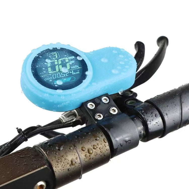Blue silicone instrument display cover for electric scooter, with screen window