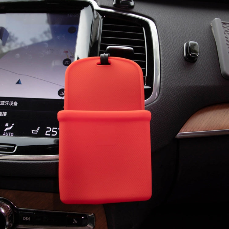 Red silicone mobile phone bag with car air-vent clip and textured cover