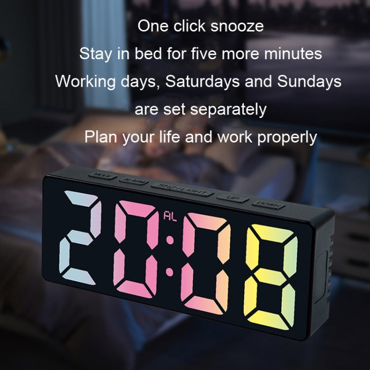 Colorful digital desktop alarm clock with one-click snooze and multi-color LED display