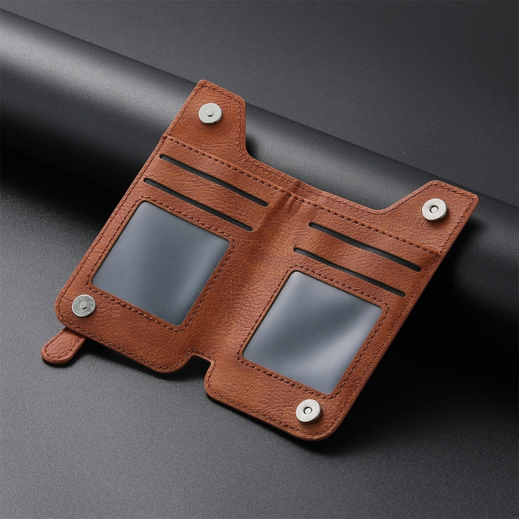 Brown PU leather phone card holder wallet with two card slots and snap buttons