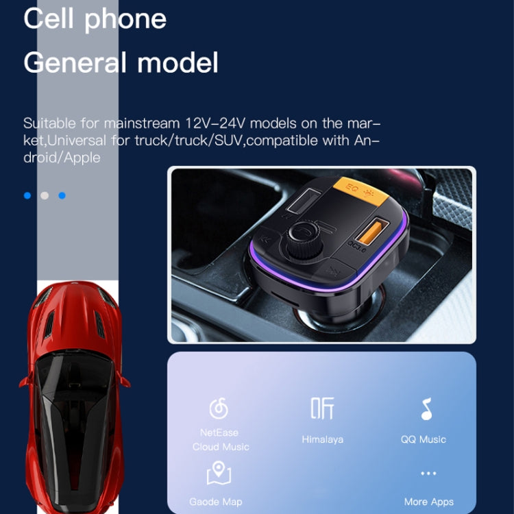 Car cigarette-lighter USB charger with purple LED ring and built-in digital display
