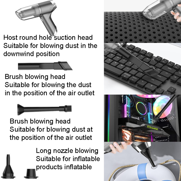 Handheld car vacuum cleaner nozzle and brush blowing attachments, plus long inflation nozzle