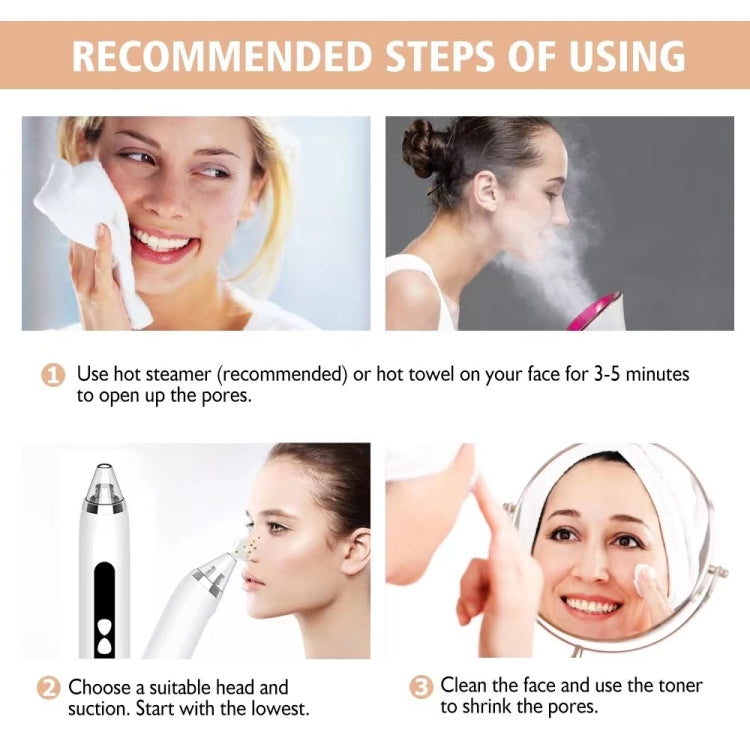White vacuum pore cleaner with cone nozzle shown during facial cleaning steps
