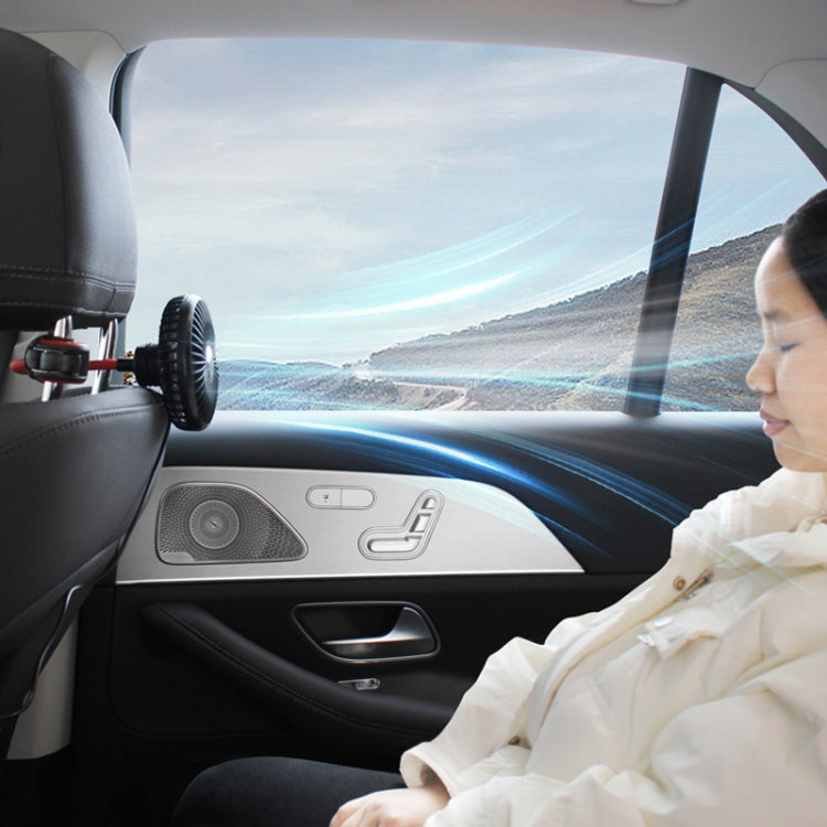 Car rear seat USB fan with adjustable hose, circular fan attached to seat