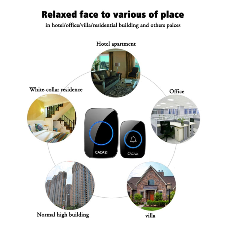 Black wireless electronic doorbell with CACAZI logo, two-button design