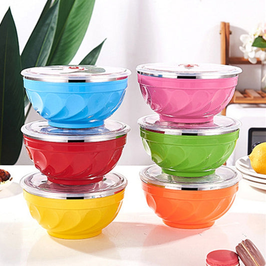 Double-Layer Stainless Steel Bowl With Lid Children Dinner Insulated Rice Bowl, 6pcs /Set 13cm, 6pcs /Set 15cm, 6pcs /Set 17cm