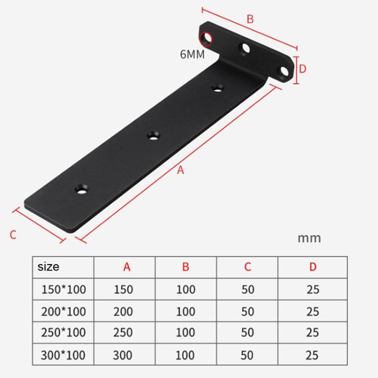 Black triangular bracket plate diagram with labeled dimensions A, B, C, D and mm
