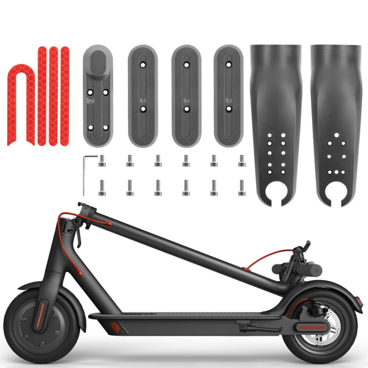 Front fork protection covers installed on a Xiaomi electric scooter with hardware shown
