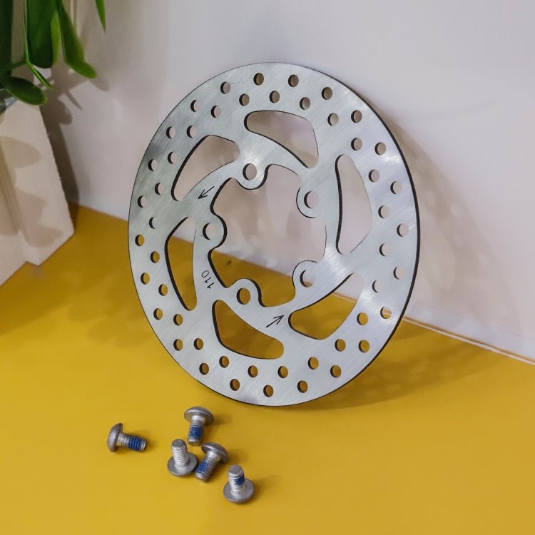 110mm disc brake rotor with five silver mounting screws, perforated ring
