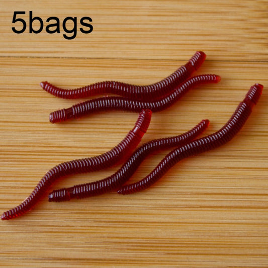 Red earthworm fake fishing lure, curled ribbed worms (3)