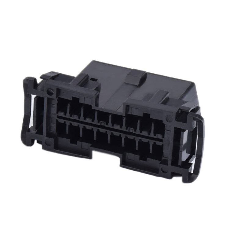 16-pin OBD2 female connector housing, contact openings, black plastic