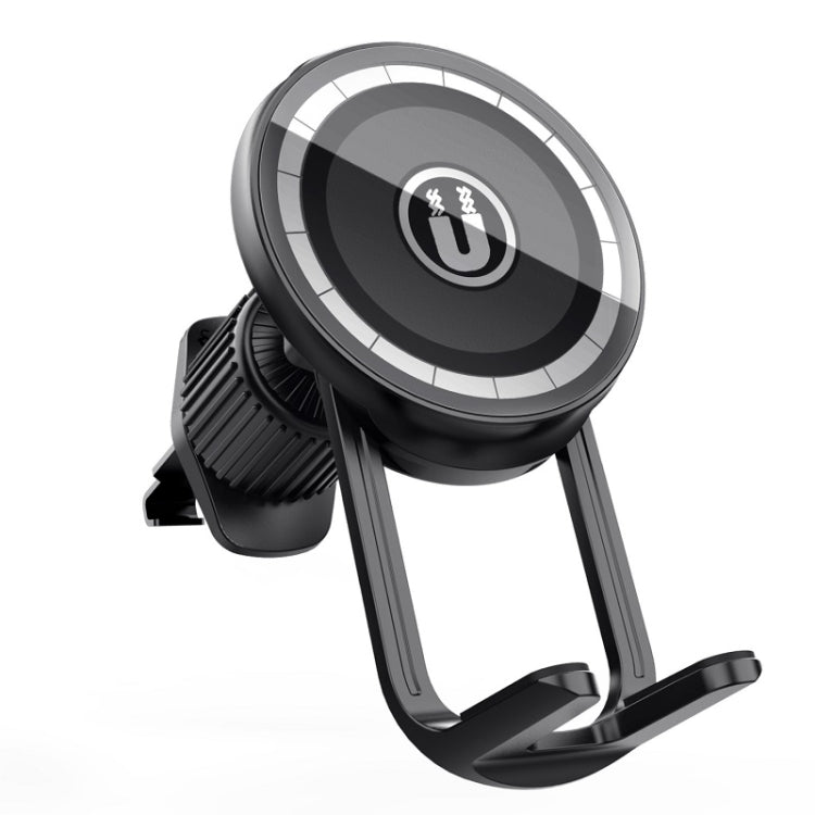 Car air vent magnetic phone mount with circular magnetic face and vent clips, dark gray