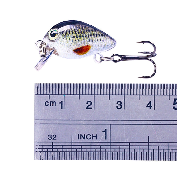 Blue-silver floating fishing lure with clear lip and treble hooks, shown with ruler