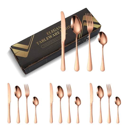 16pcs/set Carton Boxed Gold-Plated Stainless Steel Knife and Fork Set Western Cutlery, Stainless Steel Color, Gold, Rose Gold, Colorful, Black