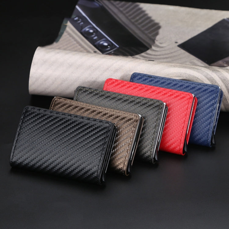 Multi-color carbon-fiber leather wallets in red, blue, black, and dark brown