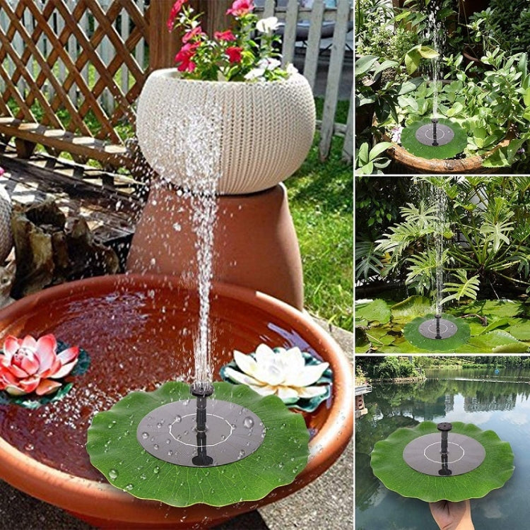 Lotus leaf solar fountain on water garden pond with continuous fountain stream