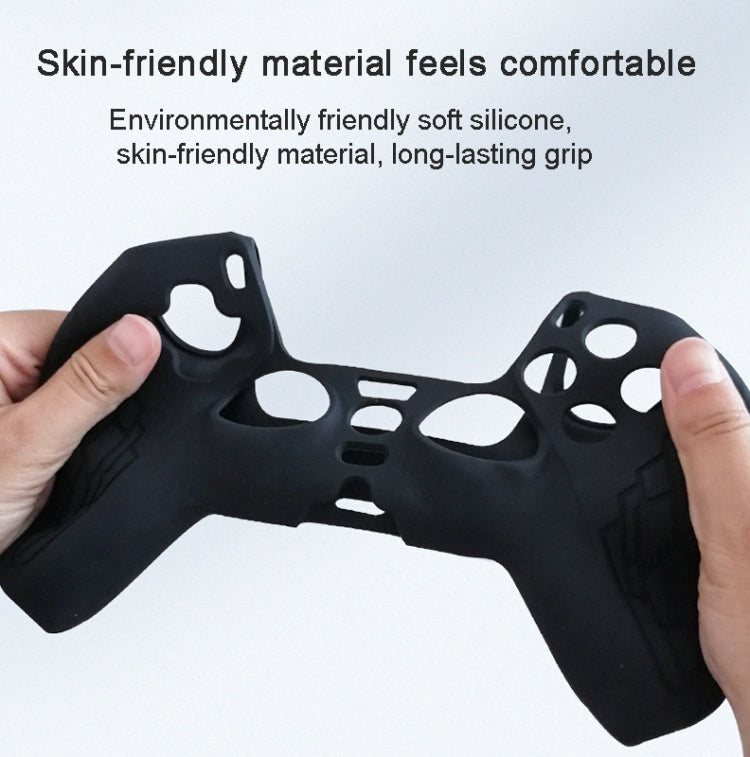 Black PS5 silicone controller cover with textured grip and openings for buttons and sticks