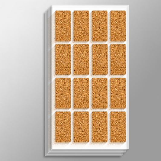 Small cork rectangle label stickers on backing sheet, grid of adhesive pieces