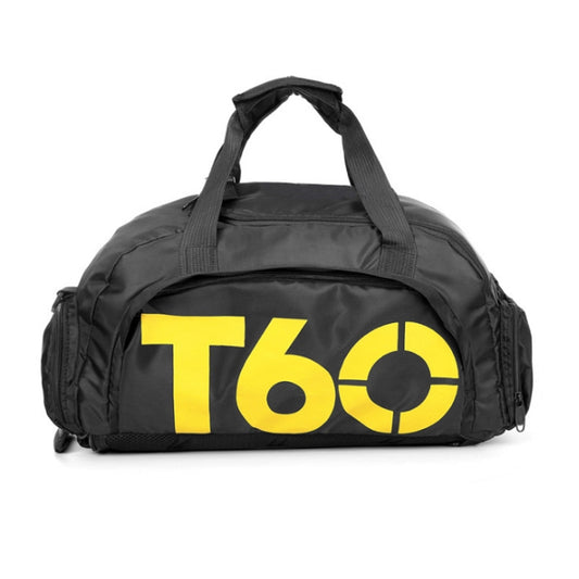 Black waterproof sports duffel bag with yellow T6o logo and black handles