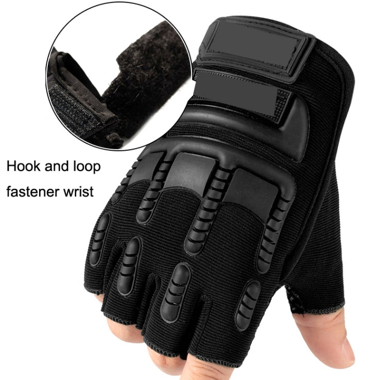 Black half-finger gloves with hook-and-loop wrist strap and raised knuckle padding