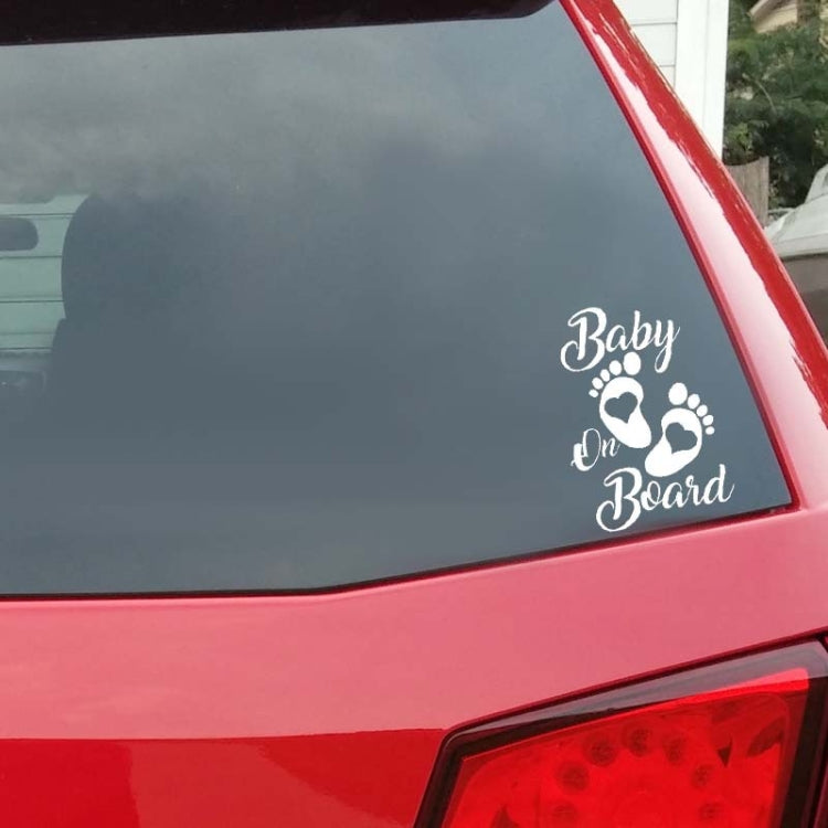 “Baby In Board” car window sticker with white paw prints and heart icons