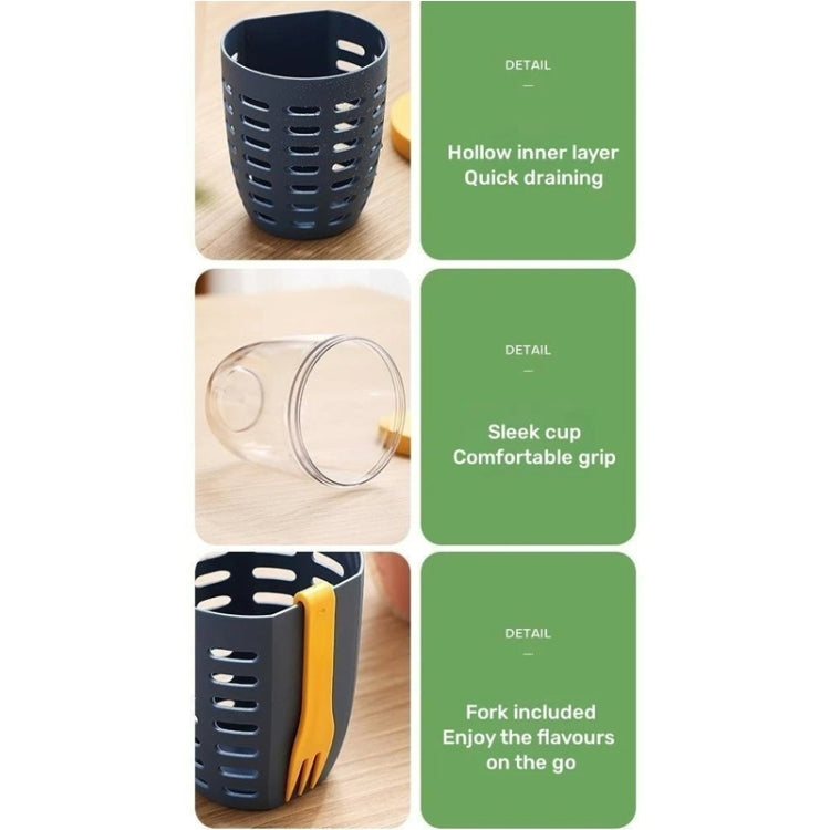 600ml dark blue snack cup with lid and fork, airtight leak-proof design