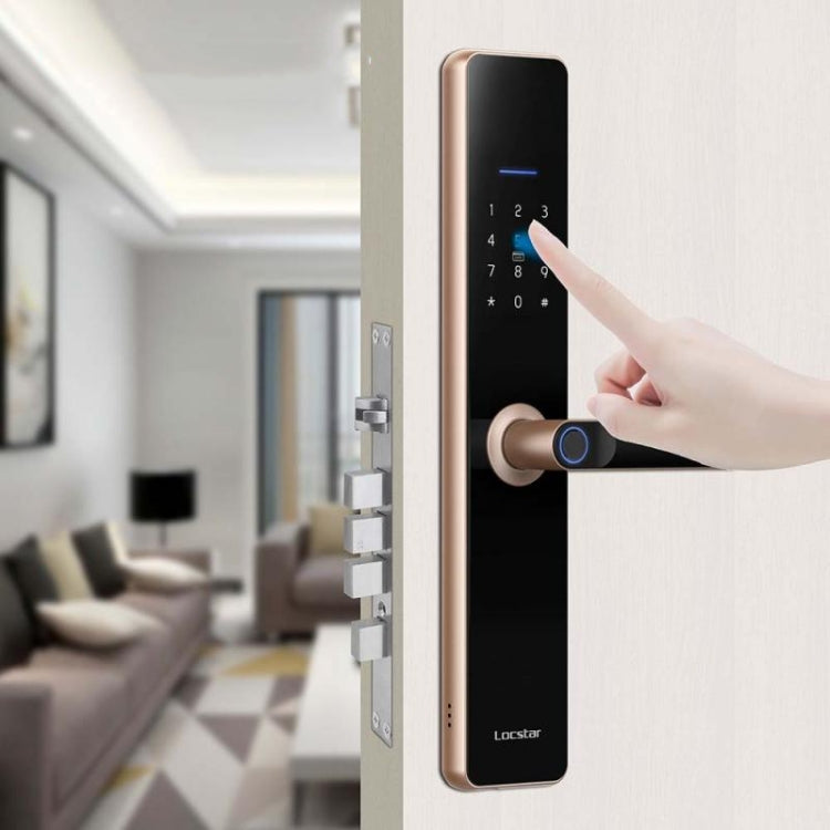 Rose gold WiFi fingerprint door lock with keypad and finger swipe