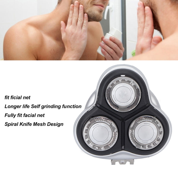 Three-head replacement shaver blade set with silver foils and black body
