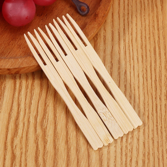 Bamboo Fruit Stick Disposable Two Tines Dessert Fork For Home Use, 100pcs /Can, 200pcs /Can