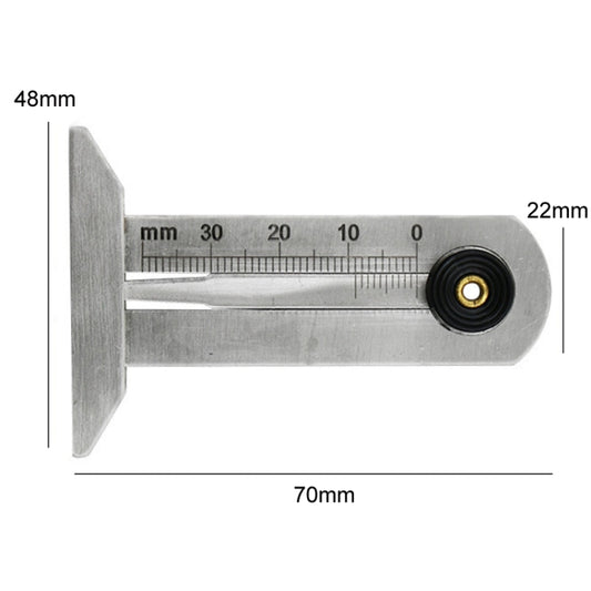 Stainless Steel Tire Tread Vernier Depth Gauge, 0-30mm, 0-50mm, 0-60mm