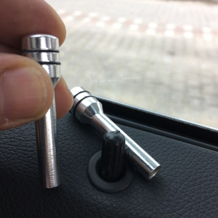 Car door safety latch pin, stainless metal with black base close-up